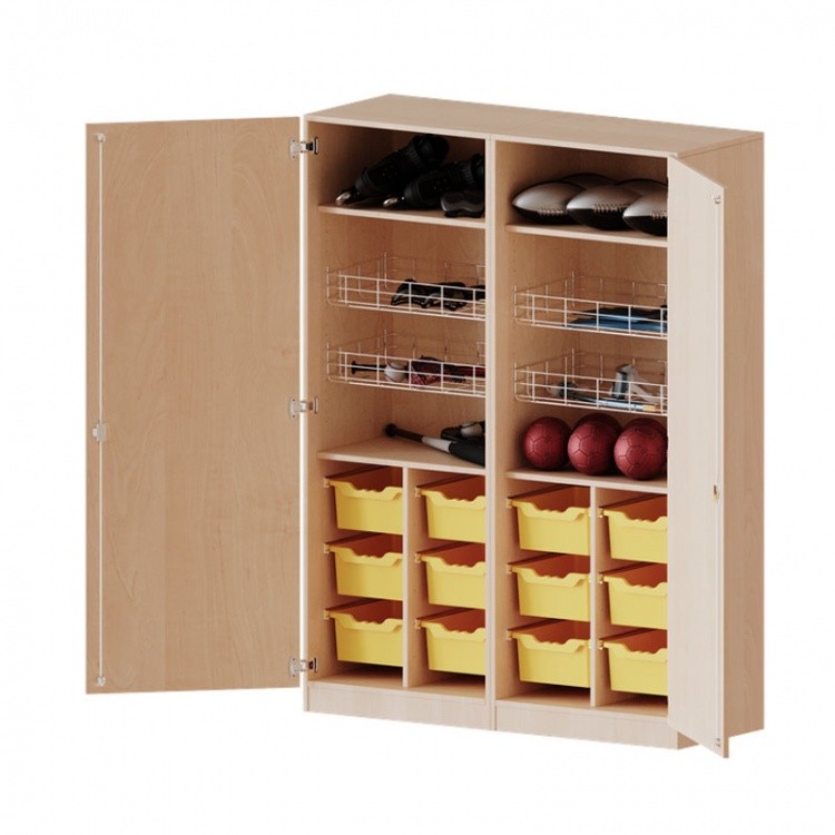 Conen Sportschrank, 4 Ballkörbe, 12 hohe ErgoTray Boxen, mit Sockel Sportschrank, 4 Ballkörbe, 12 hohe ErgoTray Boxen, mit Socke (Zoom)