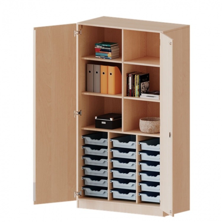 Conen Schrank mit Mittelwand und 18 flachen ErgoTray Boxen Schrank mit Mittelwand und 18 flachen ErgoTray Boxen 1 (Zoom)