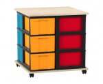 Flexeo Fahrbares Containersystem mit Ablage, 12 große Boxen