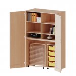 Conen Garagenschrank, 1 Container mit 4 ErgoTray Boxen und Trockenwagen